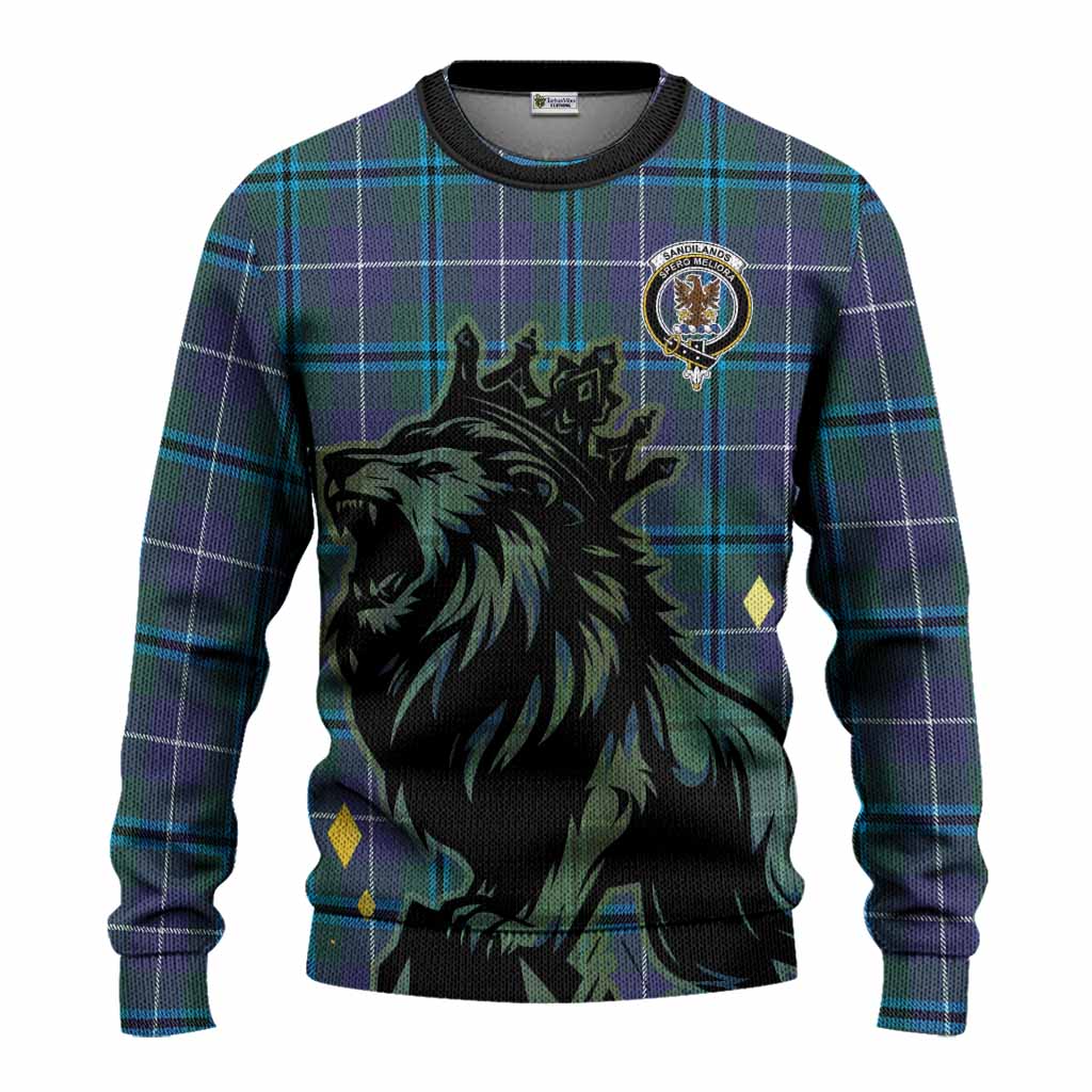 Sandilands Tartan Family Crest Knitted Sweater Crowned Lion Roaring