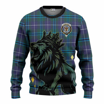 Sandilands Tartan Family Crest Knitted Sweater Crowned Lion Roaring