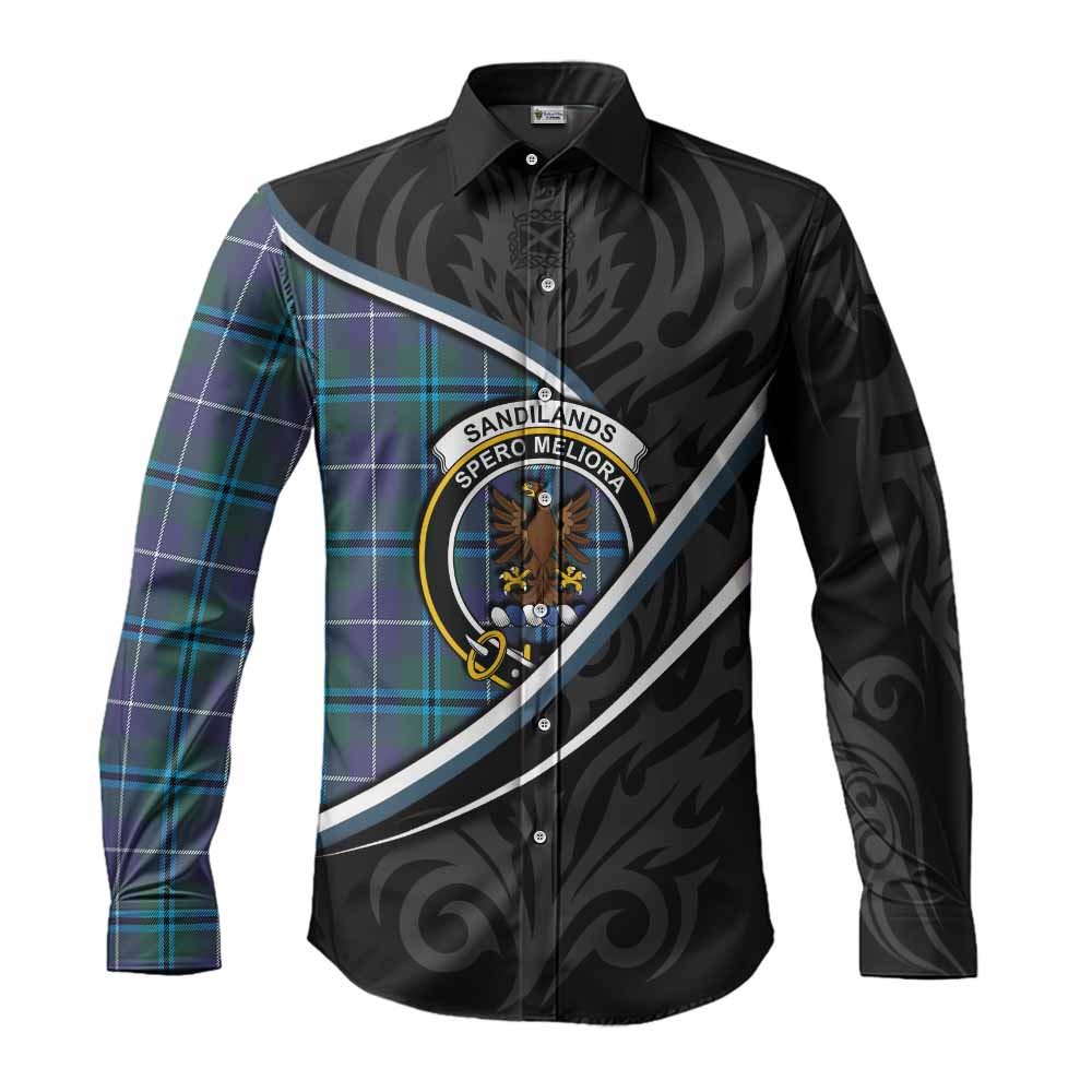 Sandilands Tartan Family Crest Long Sleeve Button Shirts Celtic Scottish Thistle Floral - Tartan Vibes Clothing