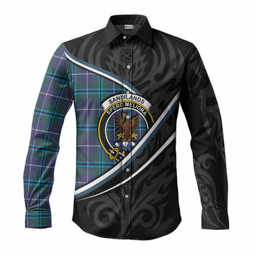 Sandilands Tartan Family Crest Long Sleeve Button Shirts Celtic Scottish Thistle Floral
