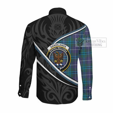 Sandilands Tartan Family Crest Long Sleeve Button Shirts Celtic Scottish Thistle Floral