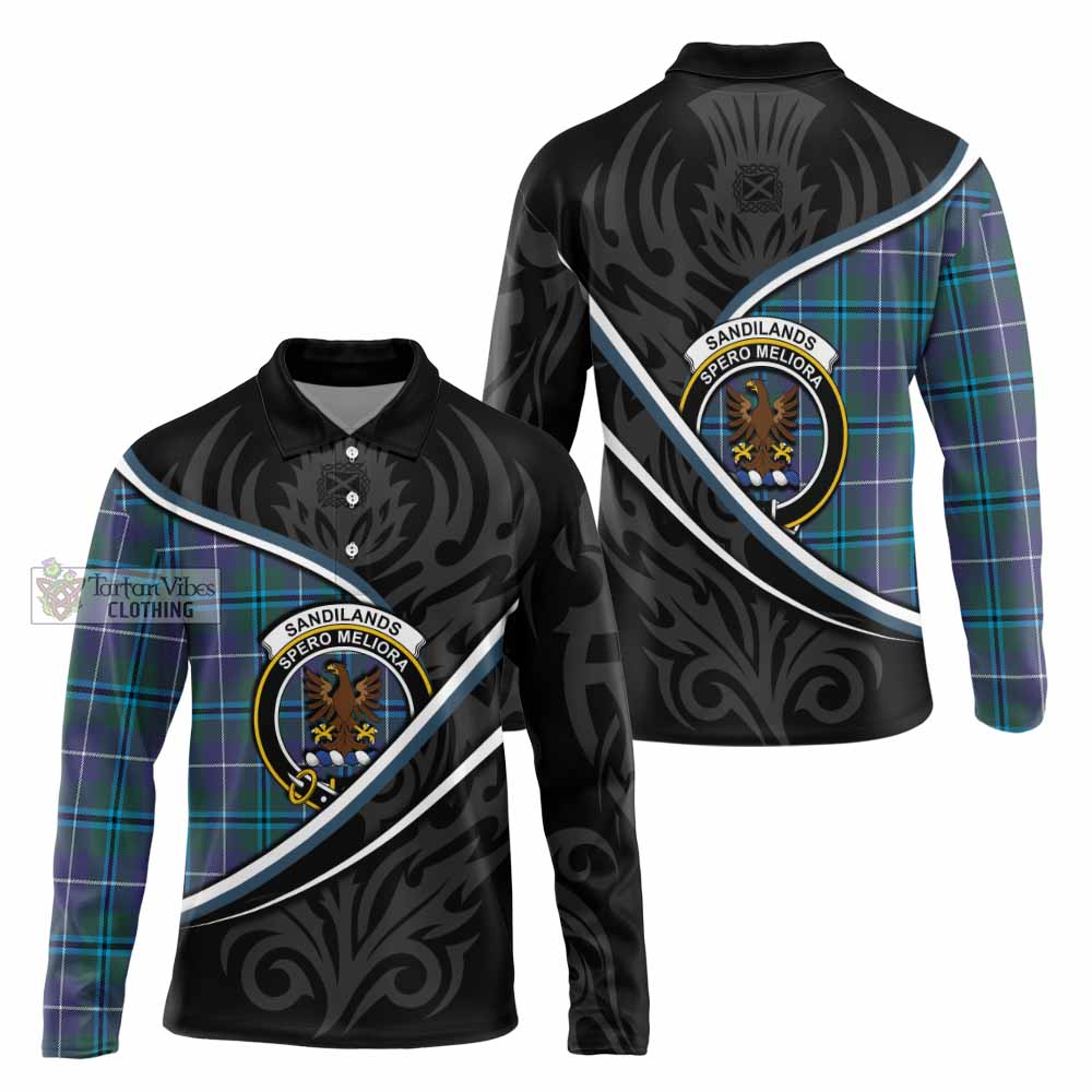 Sandilands Tartan Family Crest Long Sleeve Polo Shirt Celtic Scottish Thistle Floral - Tartan Vibes Clothing