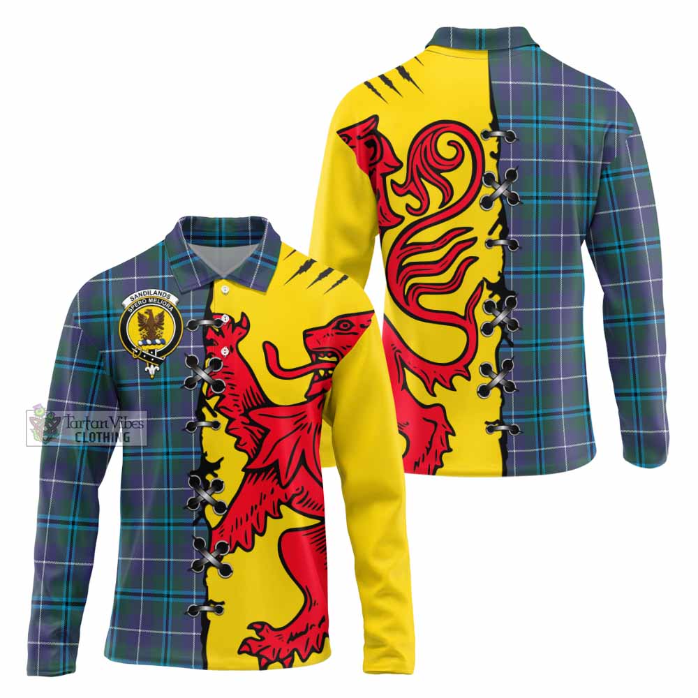 Sandilands Tartan Family Crest Long Sleeve Polo Shirt Lion Rampant Honor - Tartan Vibes Clothing