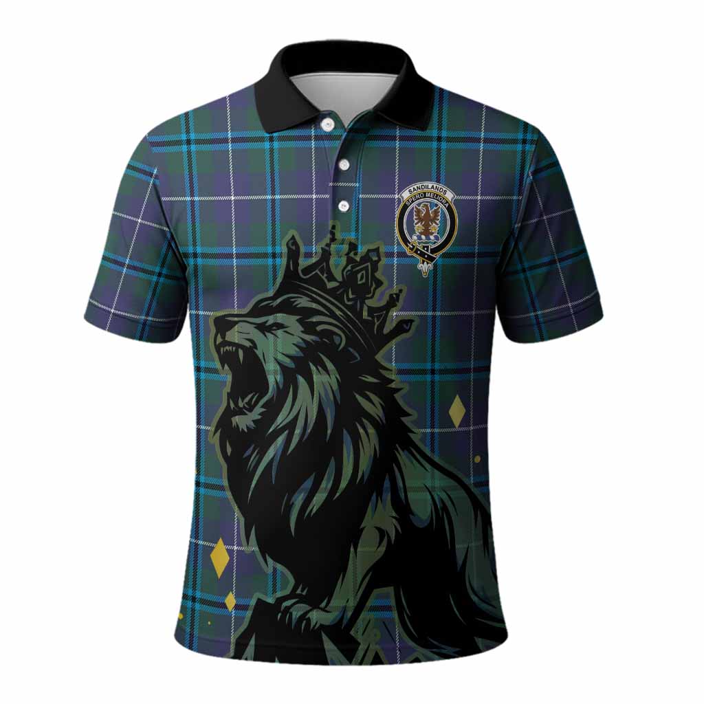 Sandilands Tartan Family Crest Polo Shirt Crowned Lion Roaring