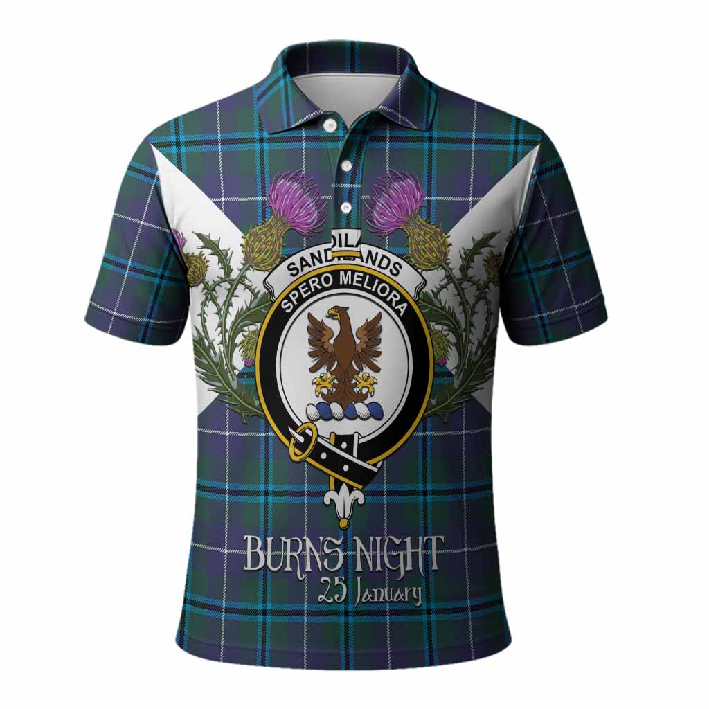 Sandilands Tartan Family Crest Polo Shirt Scottish Burns Night Thistle Floral