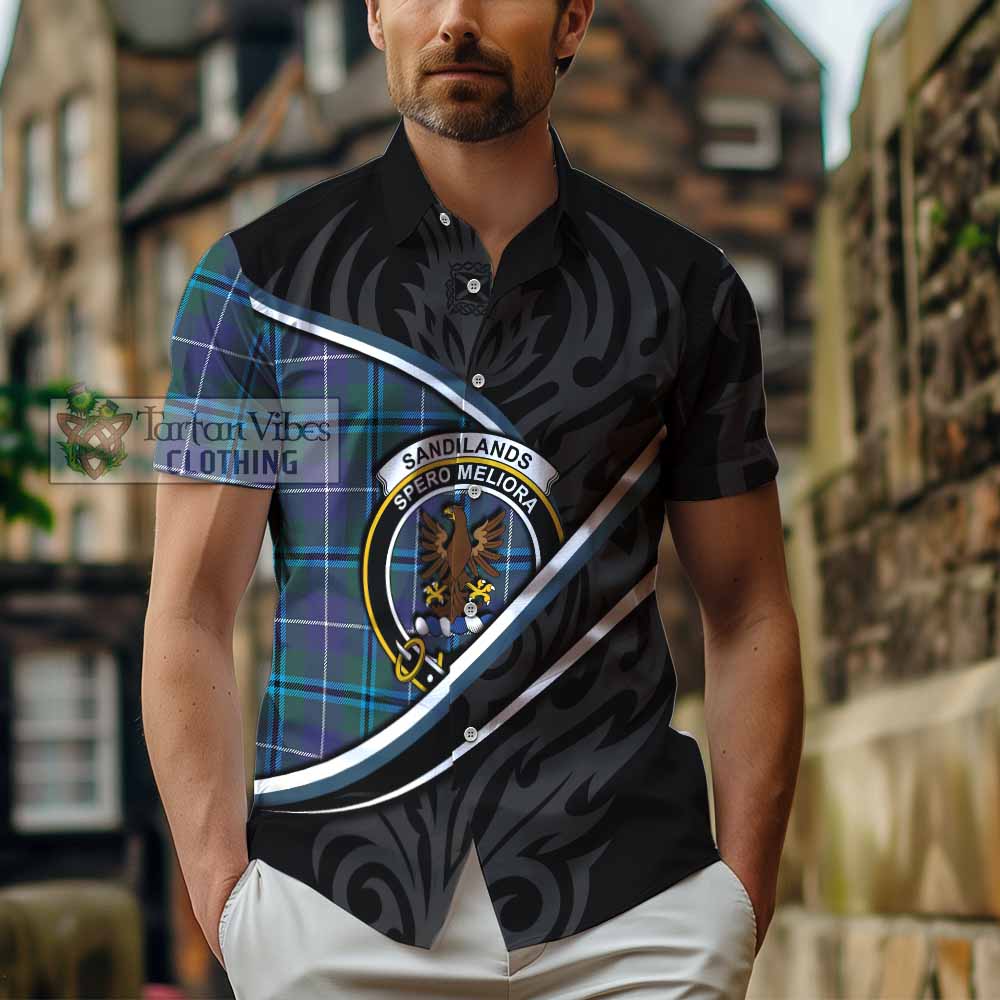 Sandilands Tartan Family Crest Short Sleeve Button Shirt Celtic Scottish Thistle Floral - Tartan Vibes Clothing