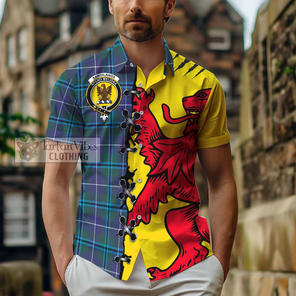 Sandilands Tartan Family Crest Short Sleeve Button Shirt Lion Rampant Honor - Tartan Vibes Clothing
