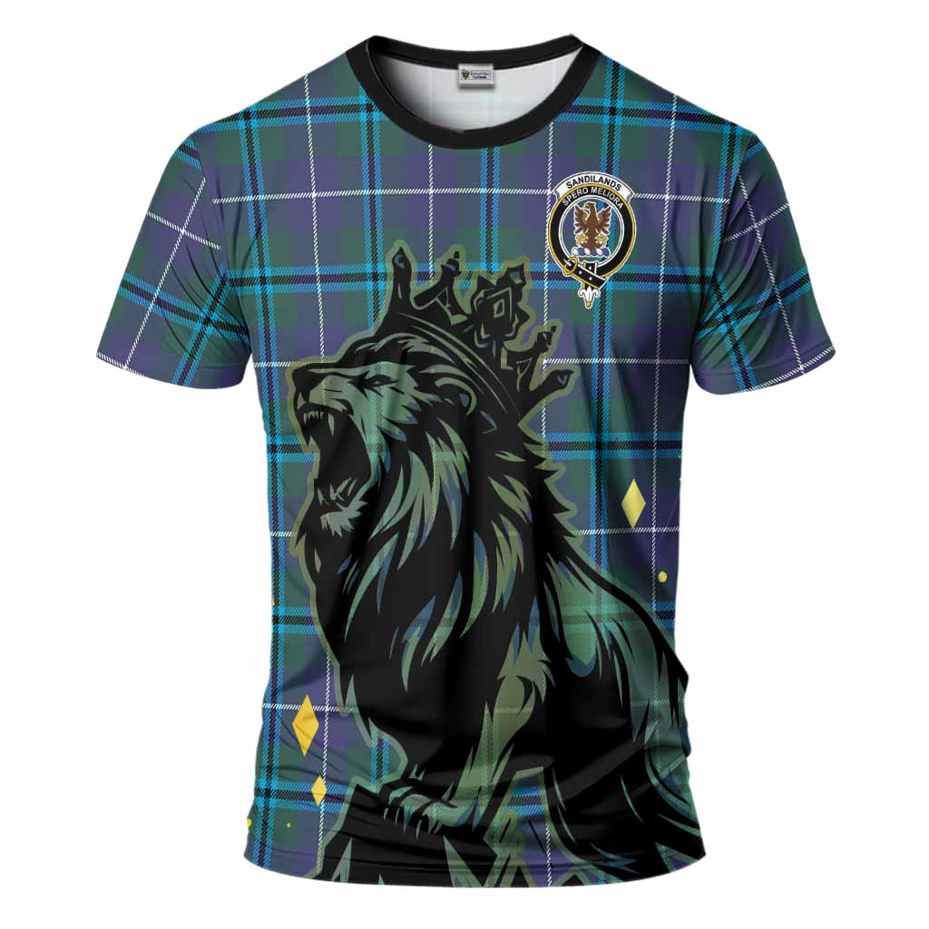 Sandilands Tartan Family Crest T-Shirt Crowned Lion Roaring