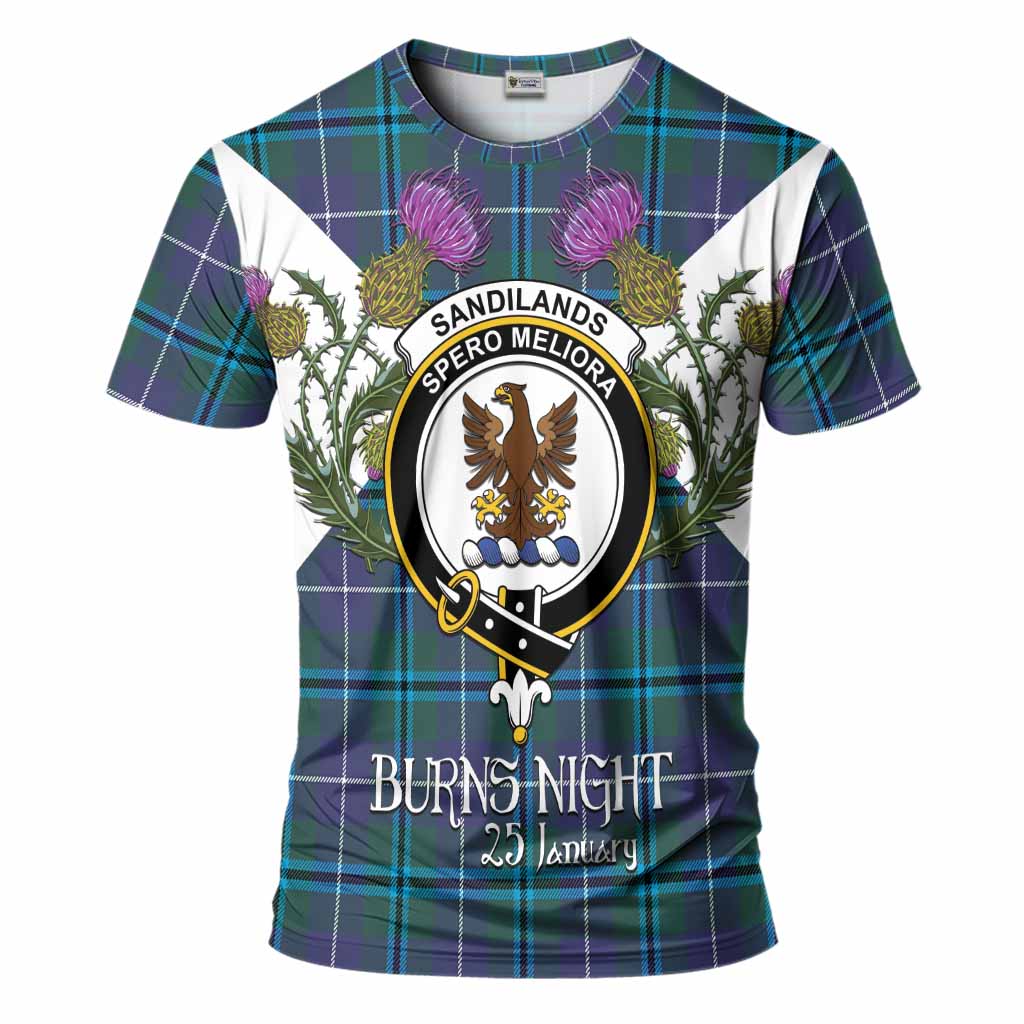 Sandilands Tartan Family Crest T-Shirt Scottish Burns Night Thistle Floral