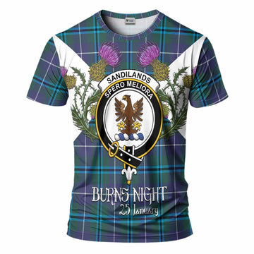 Sandilands Tartan Family Crest T-Shirt Scottish Burns Night Thistle Floral