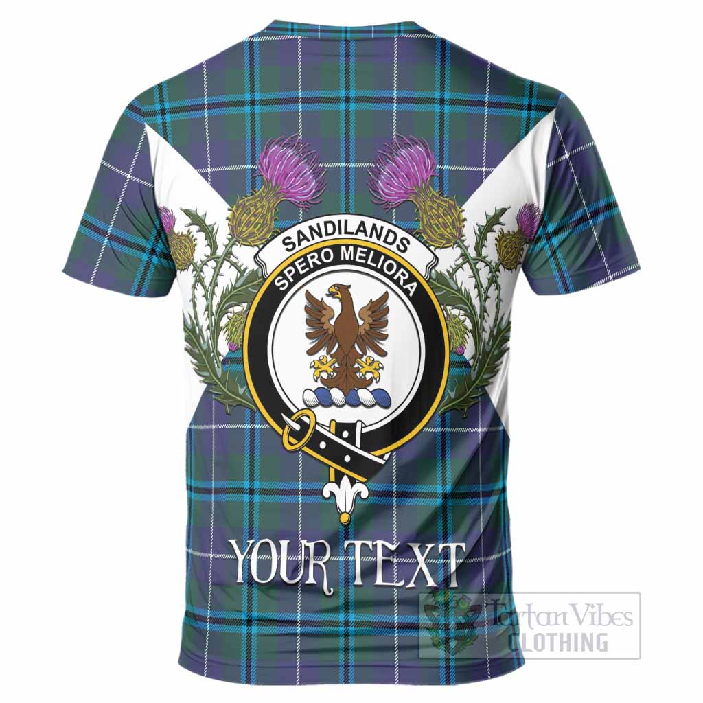 Sandilands Tartan Family Crest T-Shirt Scottish Burns Night Thistle Floral