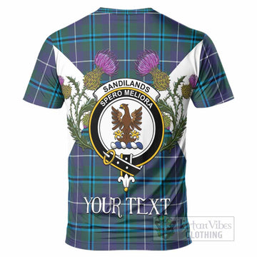 Sandilands Tartan Family Crest T-Shirt Scottish Burns Night Thistle Floral