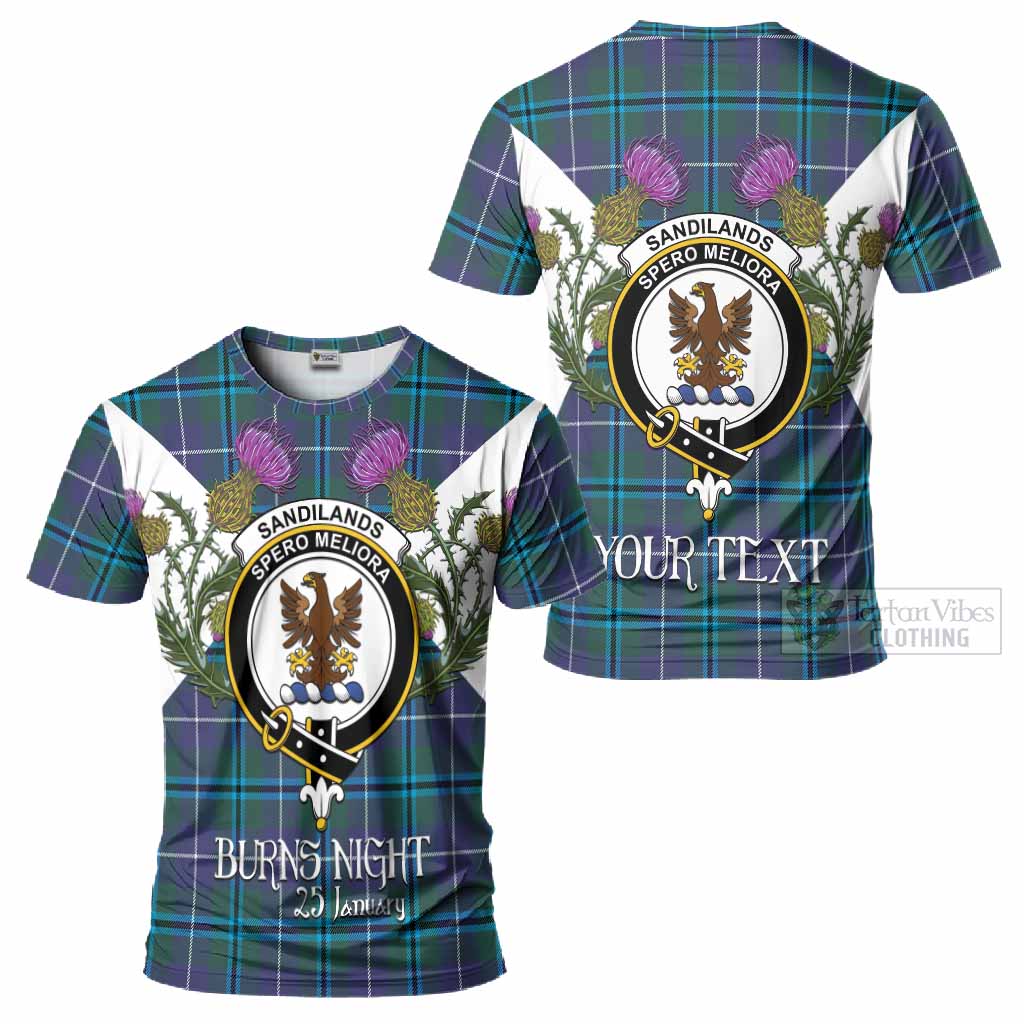 Sandilands Tartan Family Crest T-Shirt Scottish Burns Night Thistle Floral