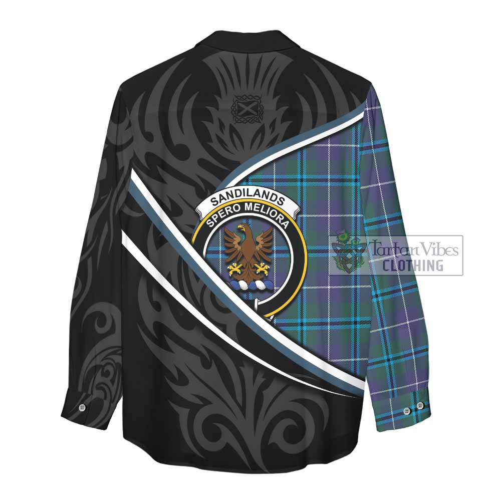 Sandilands Tartan Family Crest Women Casual Shirt Celtic Scottish Thistle Floral - Tartan Vibes Clothing