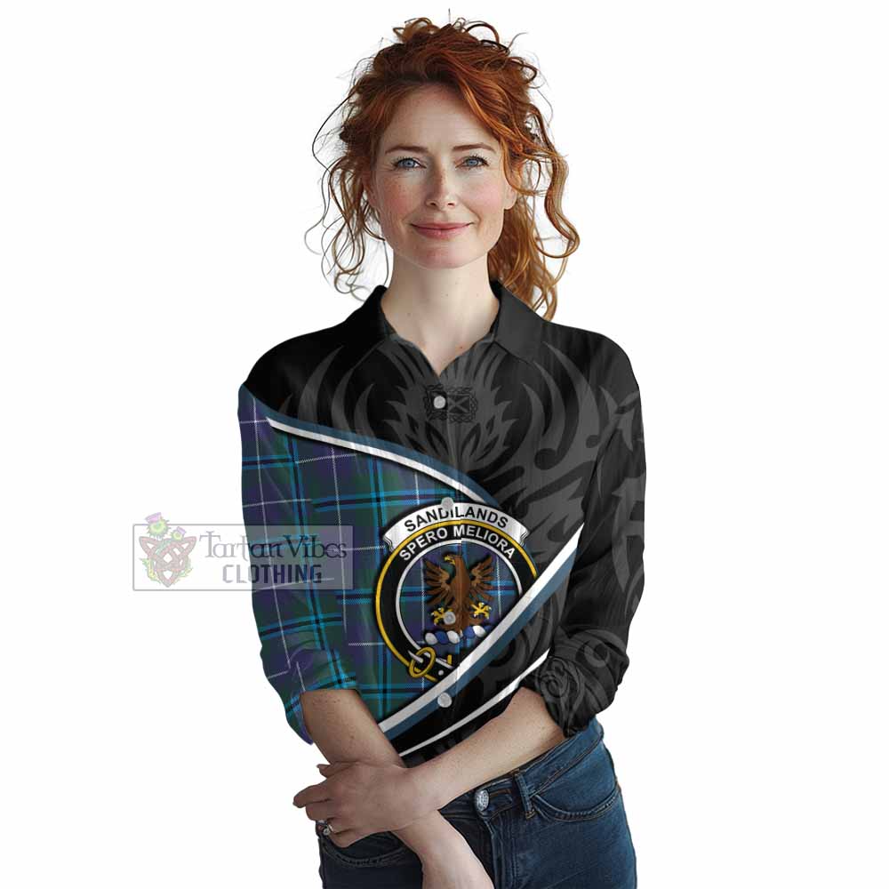 Sandilands Tartan Family Crest Women Casual Shirt Celtic Scottish Thistle Floral - Tartan Vibes Clothing
