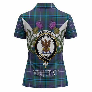 Sandilands Tartan Family Crest Women Polo Shirt Scottish Burns Night Thistle Floral