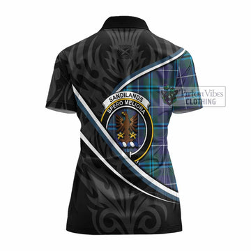 Sandilands Tartan Family Crest Women's Polo Shirt Celtic Scottish Thistle Floral