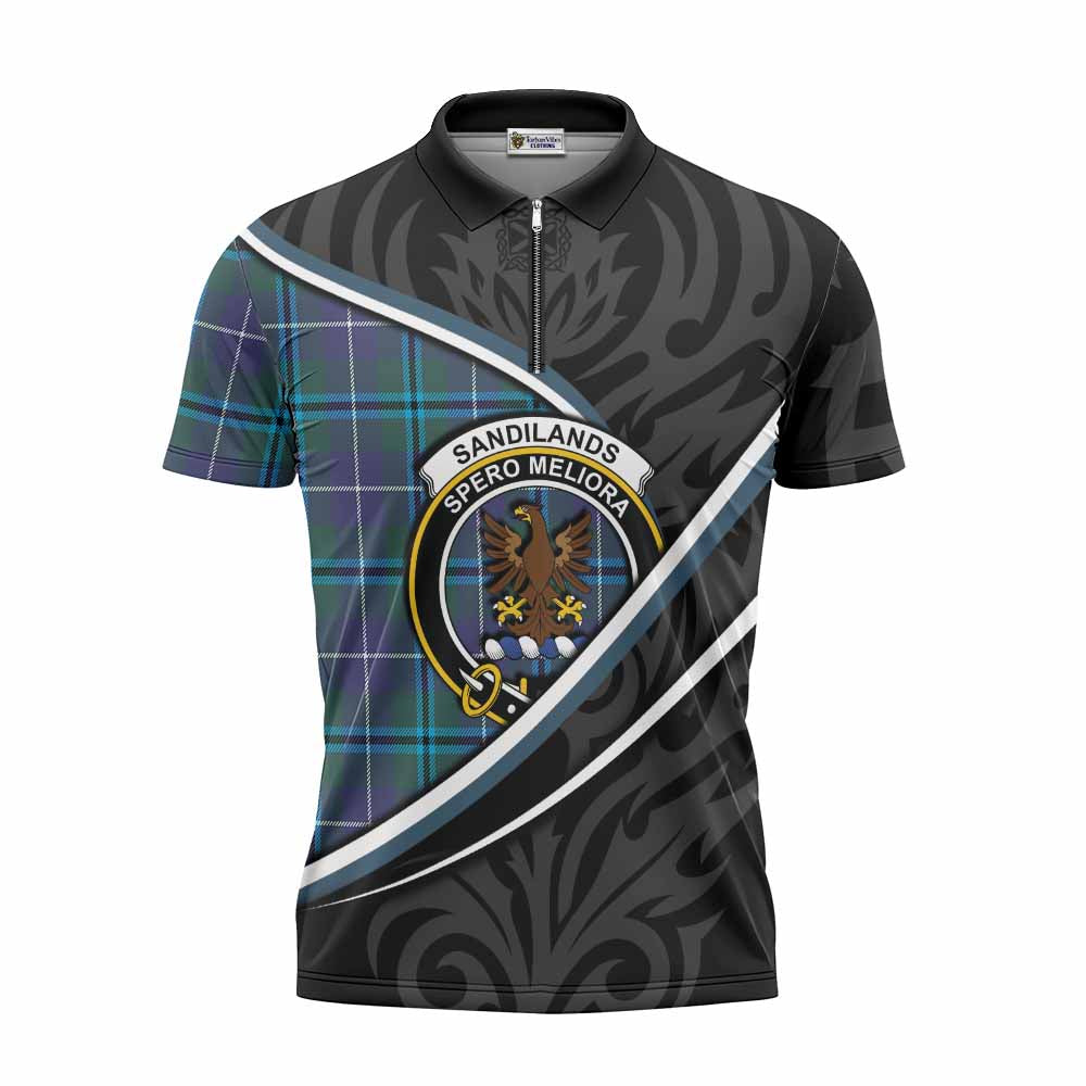 Sandilands Tartan Family Crest Zipper Polo Shirt Celtic Scottish Thistle Floral - Tartan Vibes Clothing