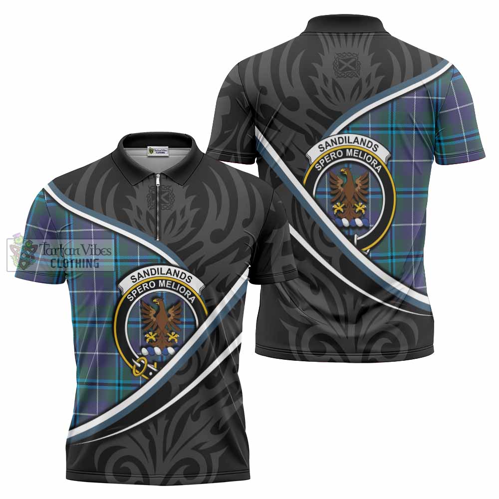 Sandilands Tartan Family Crest Zipper Polo Shirt Celtic Scottish Thistle Floral - Tartan Vibes Clothing