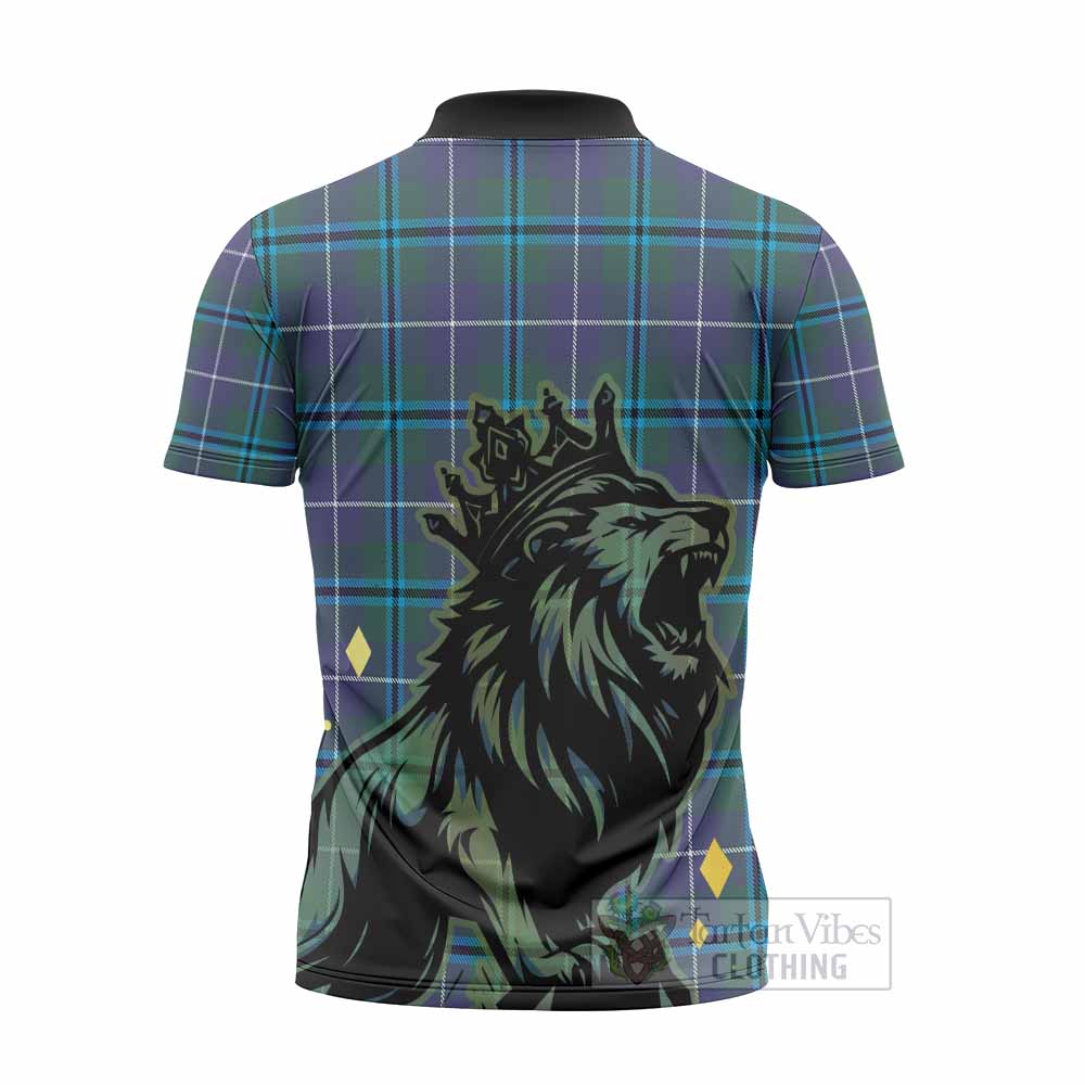 Sandilands Tartan Family Crest Zipper Polo Shirt Crowned Lion Roaring