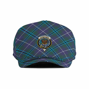 Sandilands Tartan Flat Cap, Jeff Cap Cross Style with Family Crest