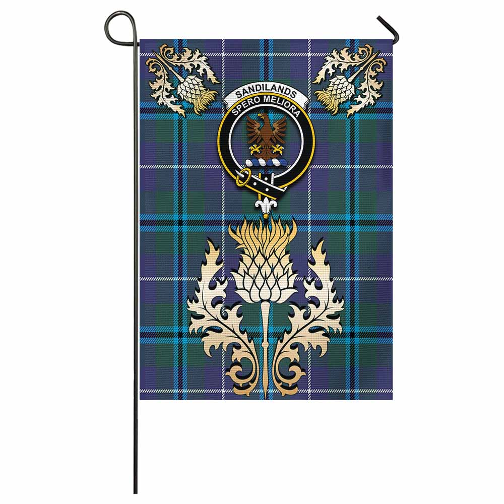 Sandilands Tartan Garden Flag with Golden Regal Scottish Thistle Emblem - Tartan Vibes Clothing