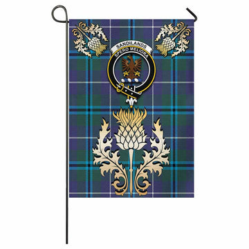 Sandilands Tartan Garden Flag with Golden Regal Scottish Thistle Emblem