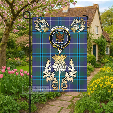 Sandilands Tartan Garden Flag with Golden Regal Scottish Thistle Emblem