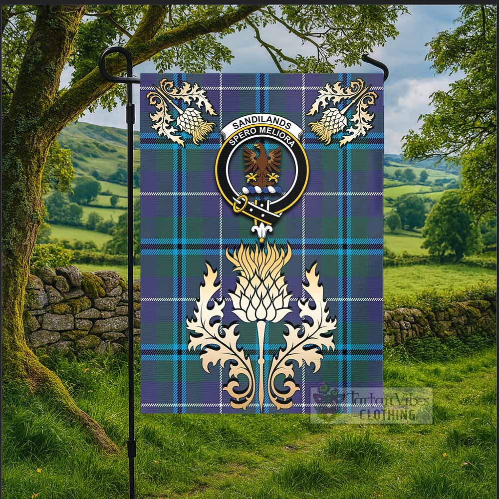Sandilands Tartan Garden Flag with Golden Regal Scottish Thistle Emblem - Tartan Vibes Clothing