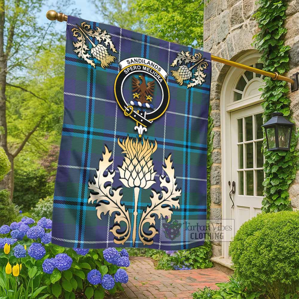 Sandilands Tartan Garden Flag with Golden Regal Scottish Thistle Emblem - Tartan Vibes Clothing