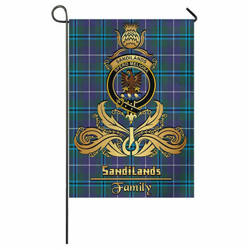 Sandilands Tartan Garden Flag with Highland Thistle Cherish Family Crest Style