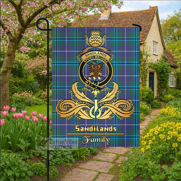 Sandilands Tartan Garden Flag with Highland Thistle Cherish Family Crest Style