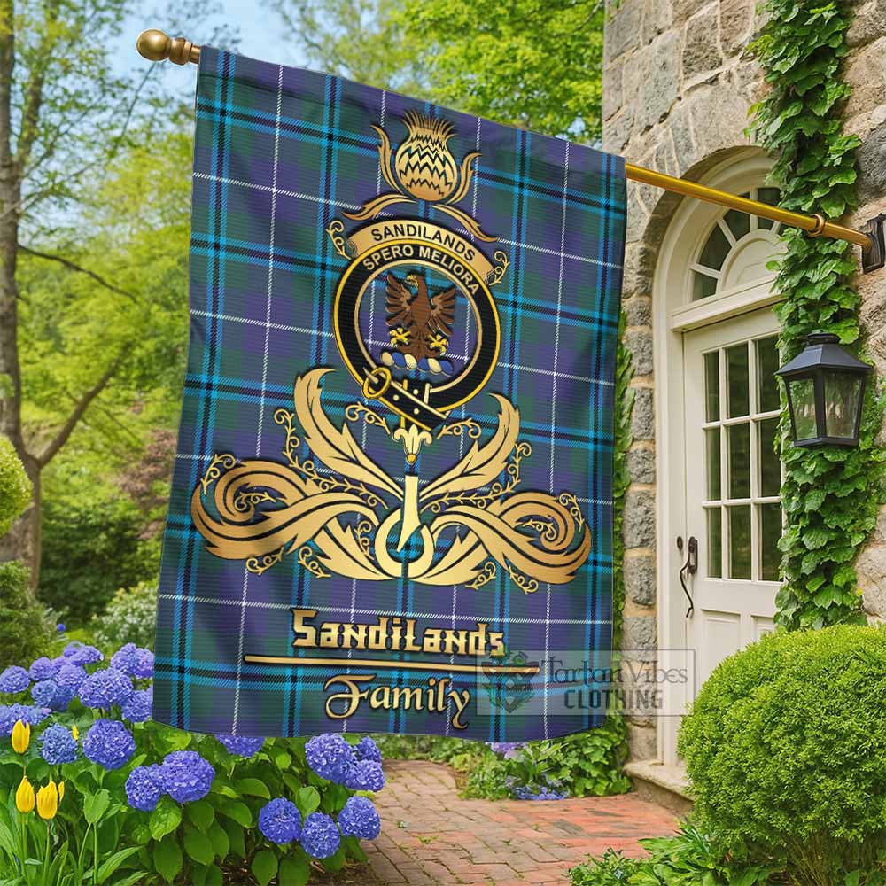 Sandilands Tartan Garden Flag with Highland Thistle Cherish Family Crest Style - Tartan Vibes Clothing