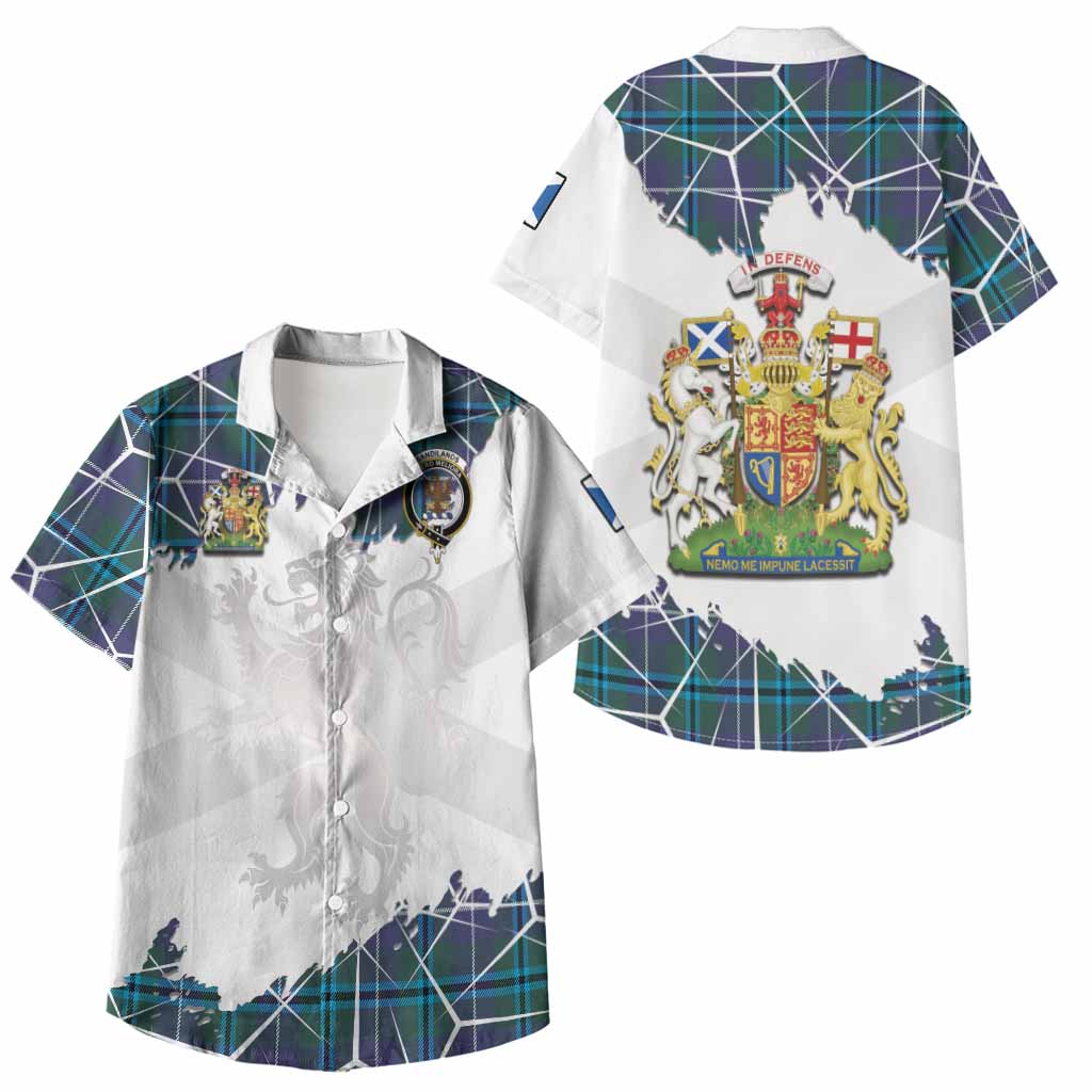 Sandilands Tartan Kid Hawaiian Shirt with Family Crest and Lion Rampant Grunge Style