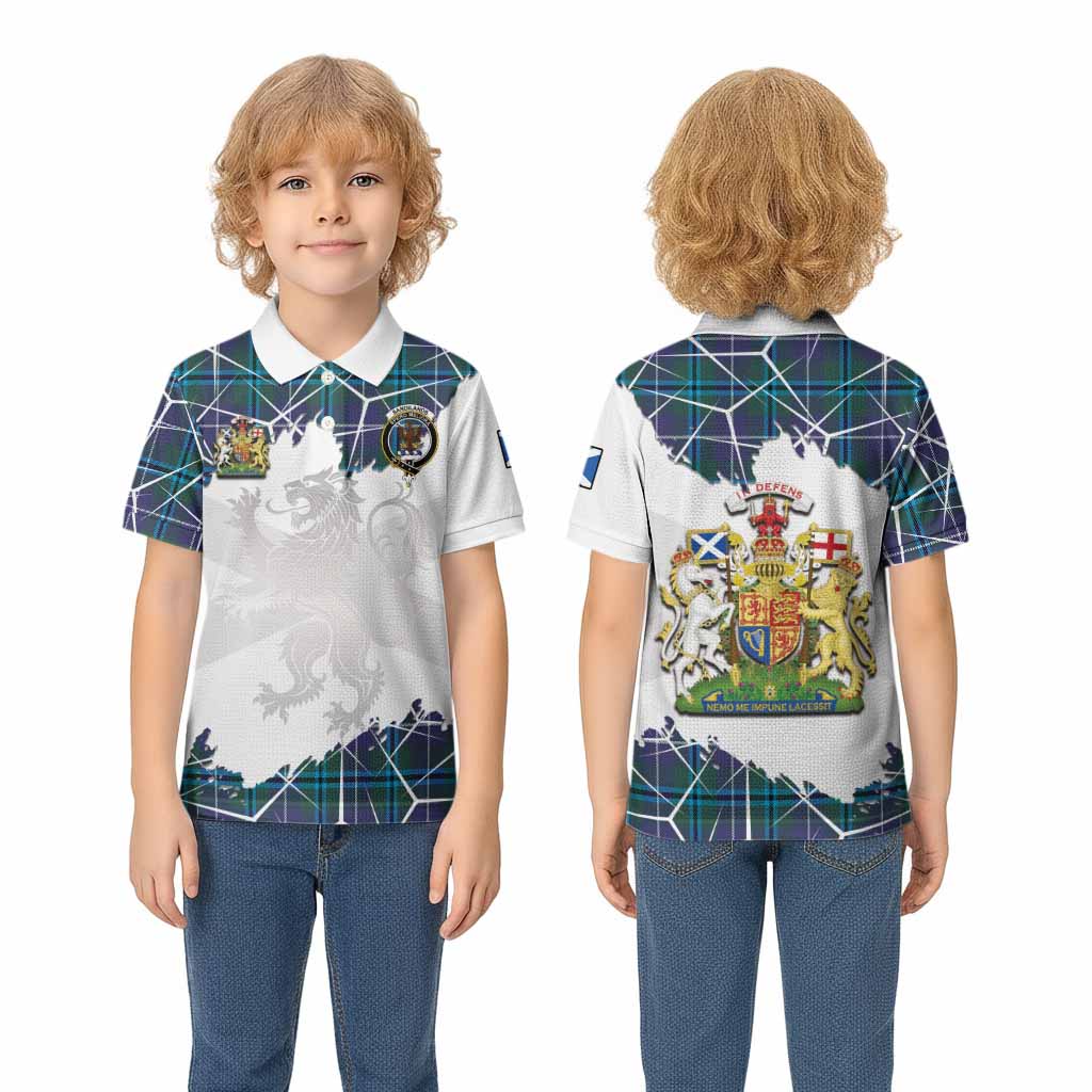 Sandilands Tartan Kid Polo Shirt with Family Crest and Lion Rampant Grunge Style