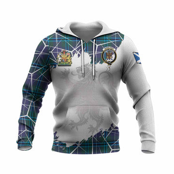 Sandilands Tartan Knitted Hoodie with Family Crest and Lion Rampant Grunge Style