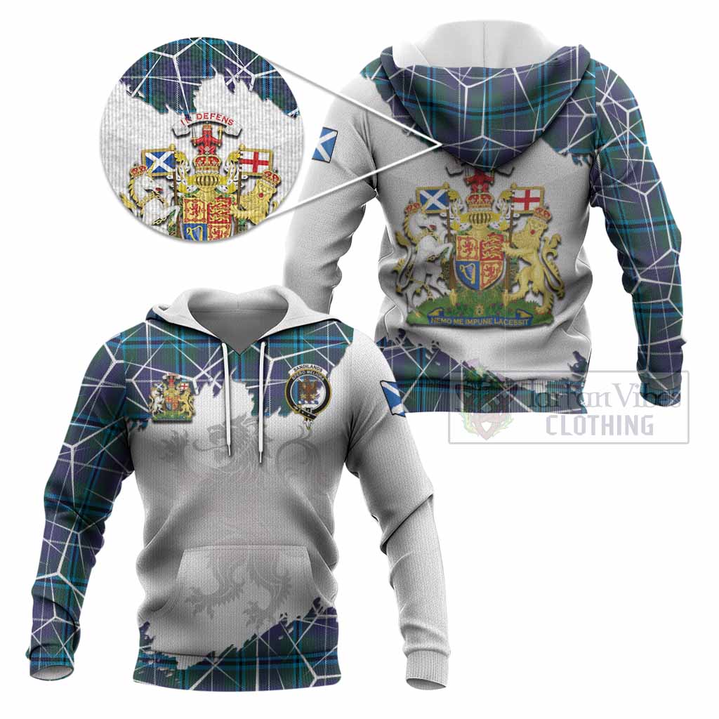 Sandilands Tartan Knitted Hoodie with Family Crest and Lion Rampant Grunge Style