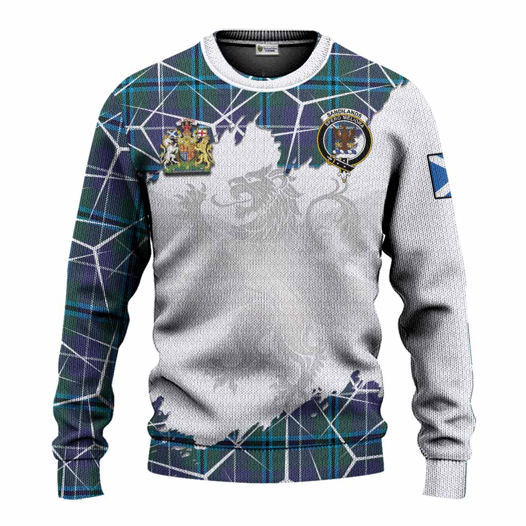 Sandilands Tartan Knitted Sweater with Family Crest and Lion Rampant Grunge Style