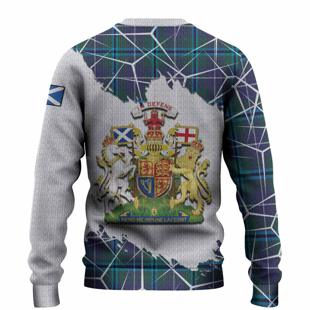 Sandilands Tartan Knitted Sweater with Family Crest and Lion Rampant Grunge Style