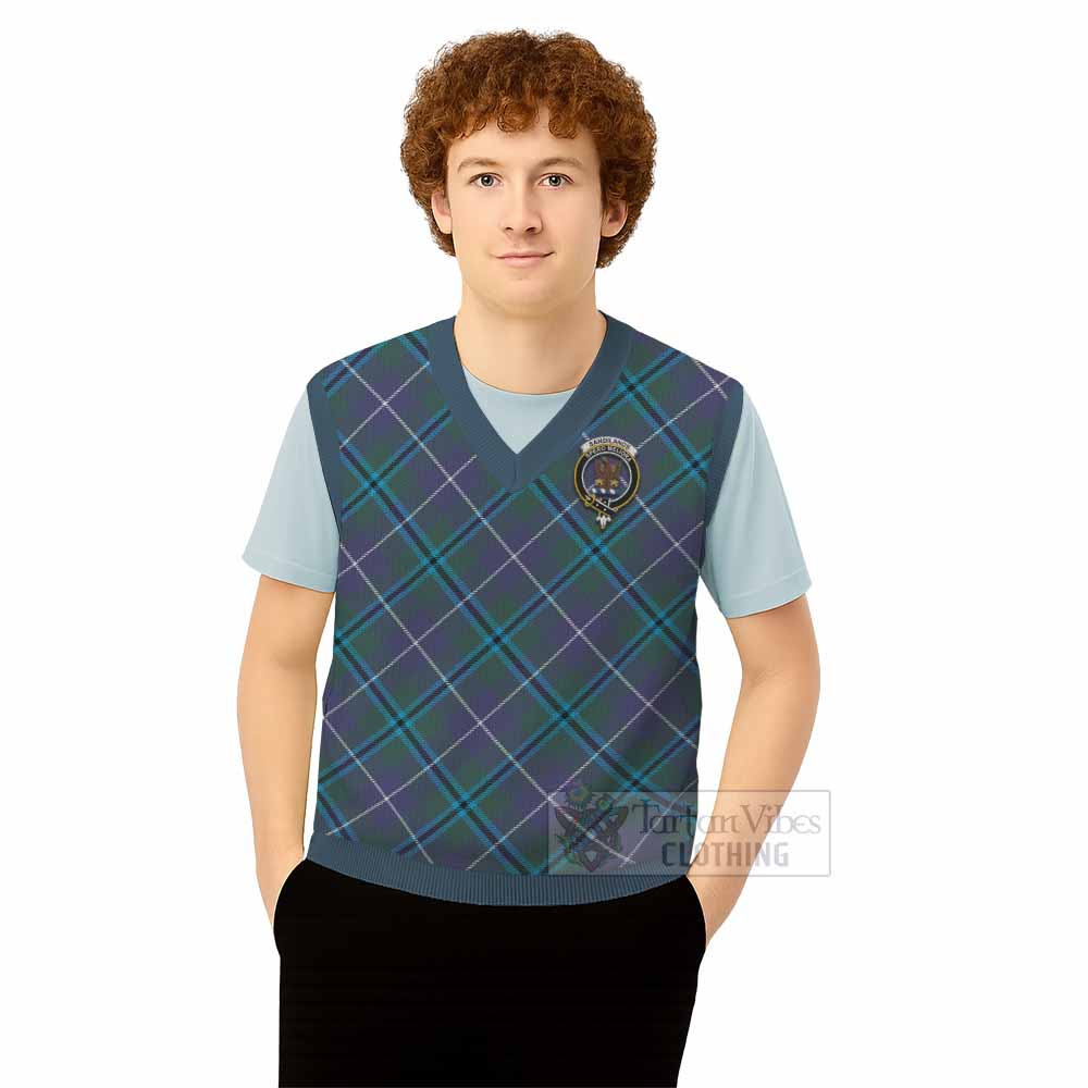 Sandilands Tartan Knitted V-Neck Vest with Family Crest Cross Style