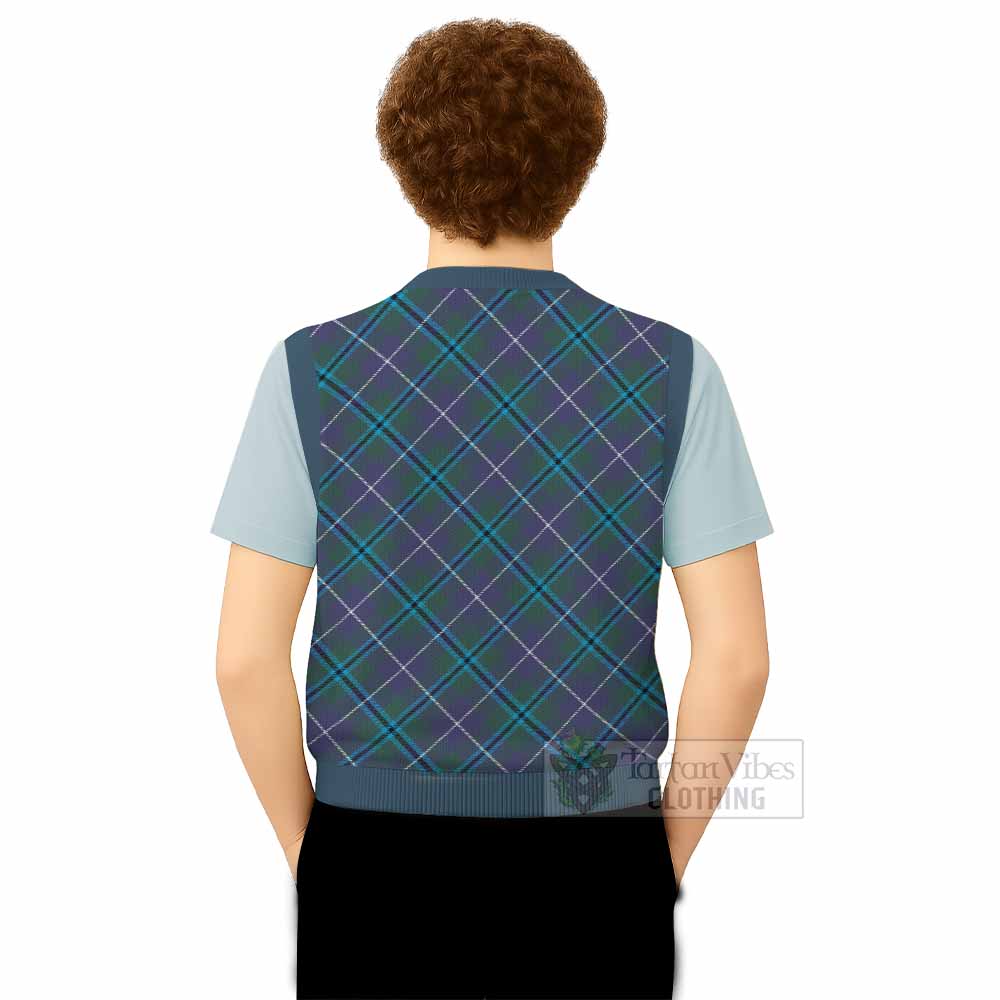 Sandilands Tartan Knitted V-Neck Vest with Family Crest Cross Style