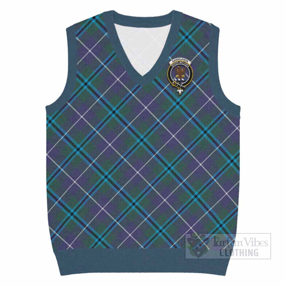 Sandilands Tartan Knitted V-Neck Vest with Family Crest Cross Style