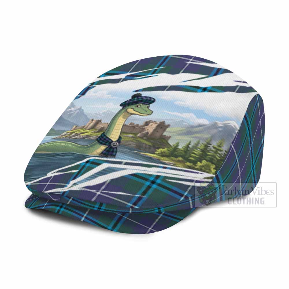 Sandilands Tartan Loch Ness Monster Scottish Heritage Art Flat Cap, Jeff Cap