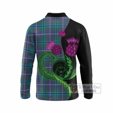 Sandilands Tartan Long Sleeve Polo Shirt Traditional Scottish Thistle