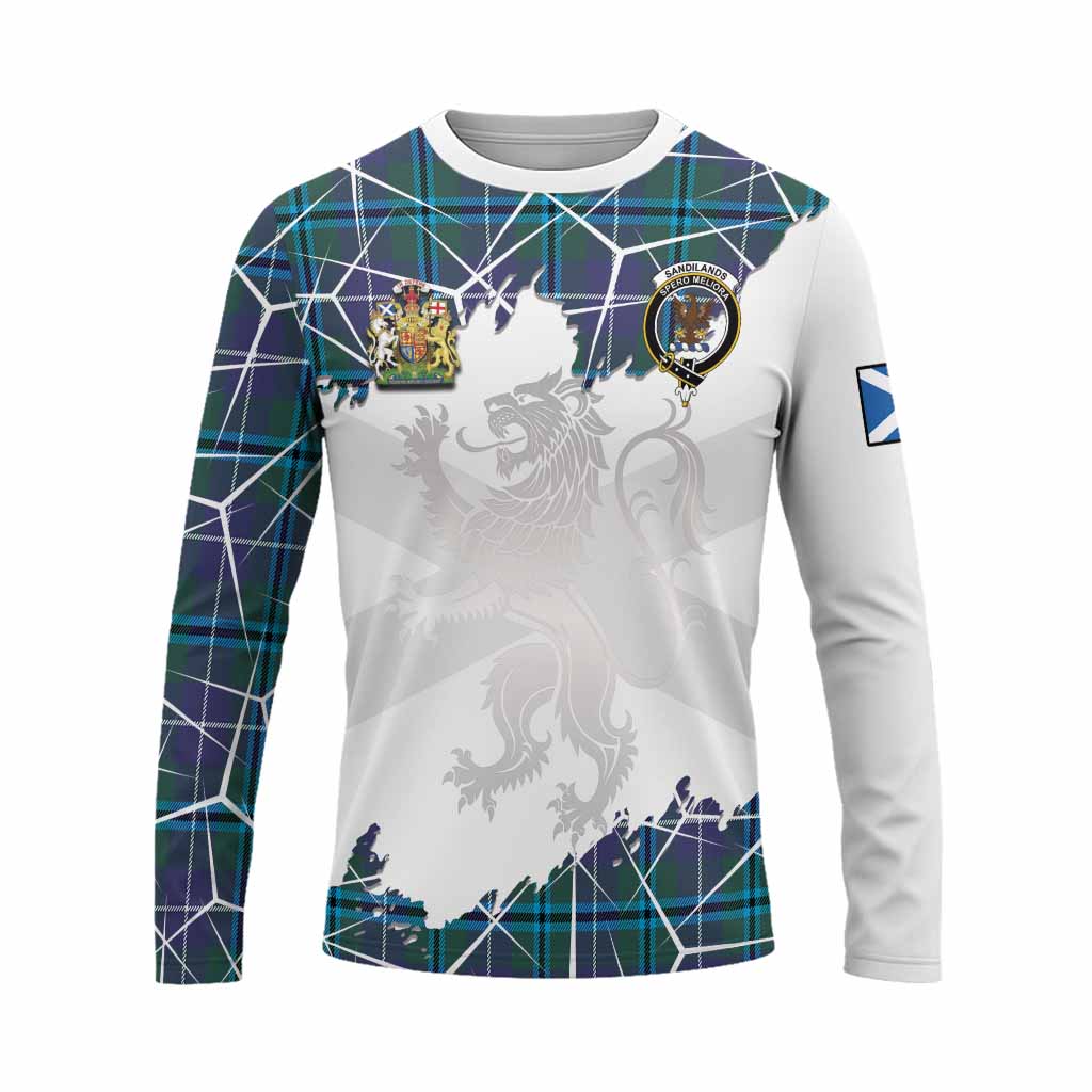 Sandilands Tartan Long Sleeve T-Shirt with Family Crest and Lion Rampant Grunge Style