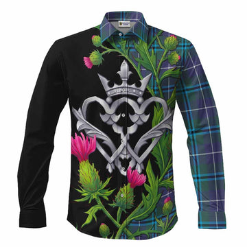 Sandilands Tartan Luckenbooth Long Sleeve Button Shirts Silver Heart Crown Thistle Floral