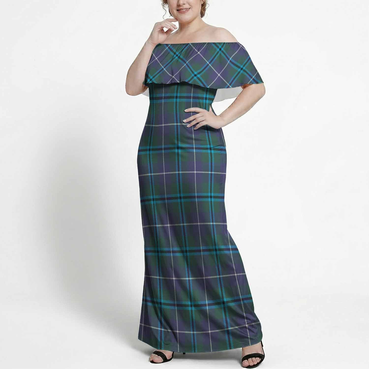 Sandilands Tartan Off Shoulder Ruffle Maxi Dress