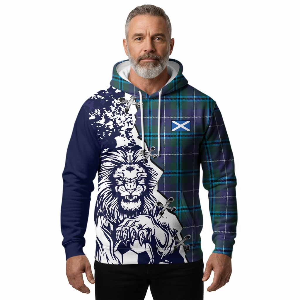 Sandilands Tartan Scottish Hoodie Angry Lion With Soccer Ball Style