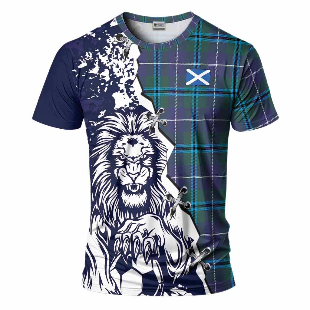 Sandilands Tartan Scottish T-Shirt Angry Lion With Soccer Ball Style