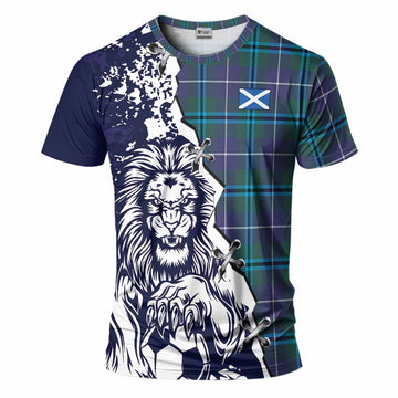 Sandilands Tartan Scottish T-Shirt Angry Lion With Soccer Ball Style